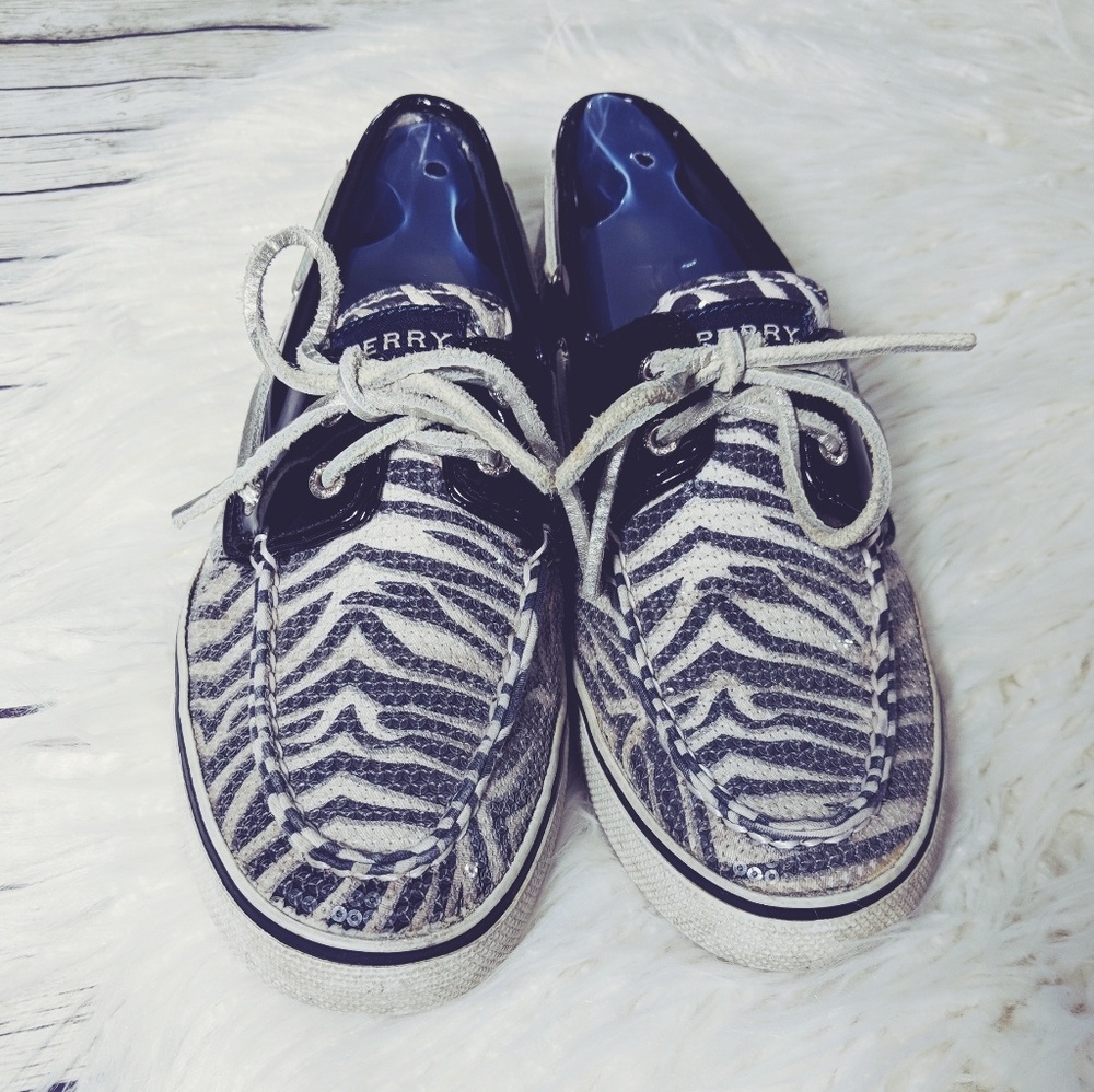 Sperry Zebra Stripe Sequin Angelfish Shoes Sz 8.5